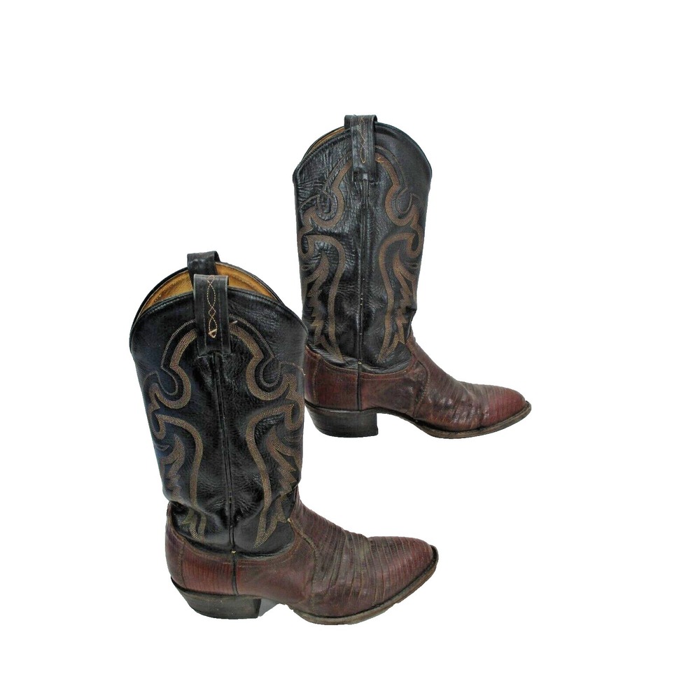 Tony Lama Lizard Cowboy Boots Mens size 8D 8546 USA Black Label 8 D --VERY USED!